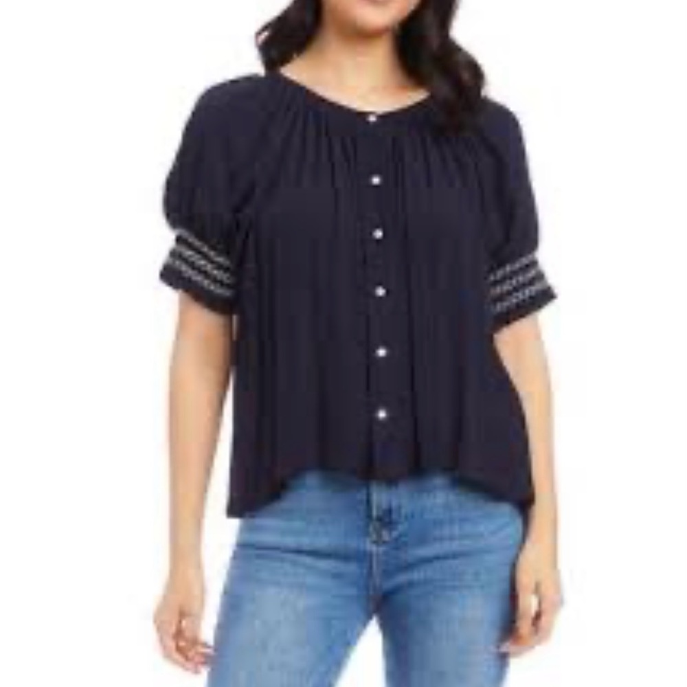 Karen Kane XS Smocked Gathered Black Blouse NWT